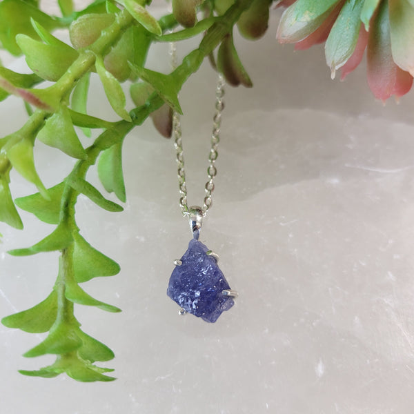 Tanzanite Rough Sterling Silver Pendant (prong set)-Pendants-Angelic Healing Crystals Wholesale