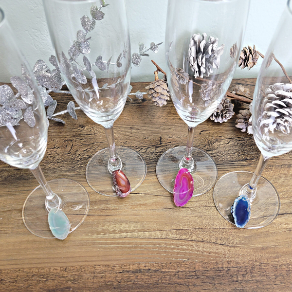 Wine Glass Charms Set of 4-Agate or Assorted Gemstones-Wine Glass Charms-Angelic Healing Crystals Wholesale